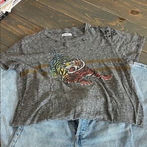 Lauren Moshi Gray Multicolor Tiger Tee